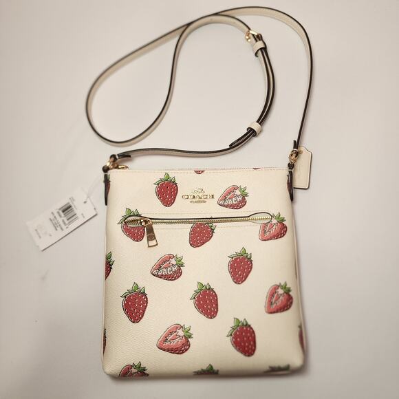 NWT COACH CAQ09 Mini Rowan File Bag With Strawberry Print Coated Canvas Leather - Picture 1 of 5
